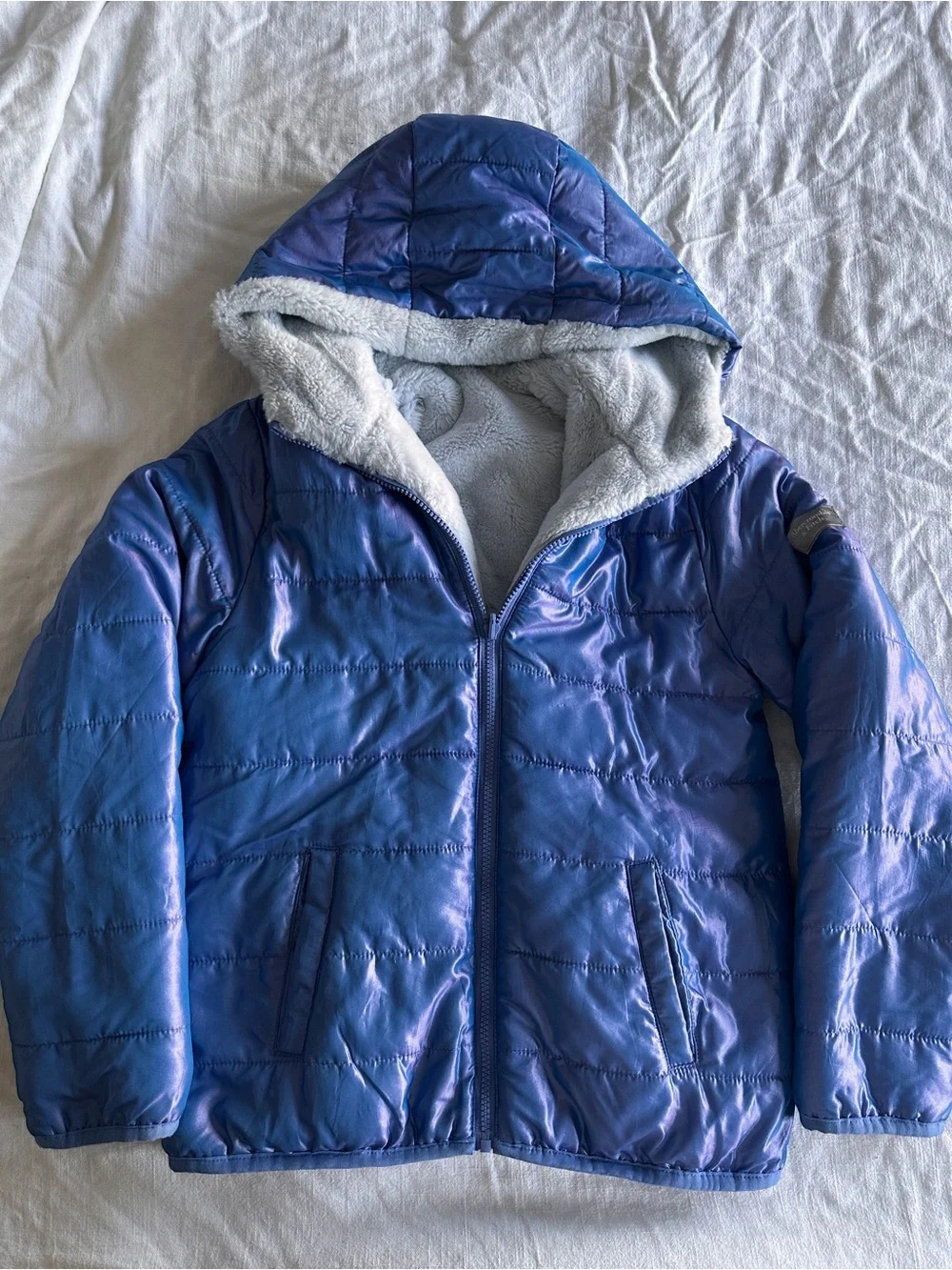 Abercrombie & Fitch Iridescent Blue Hooded Puffer Jacket